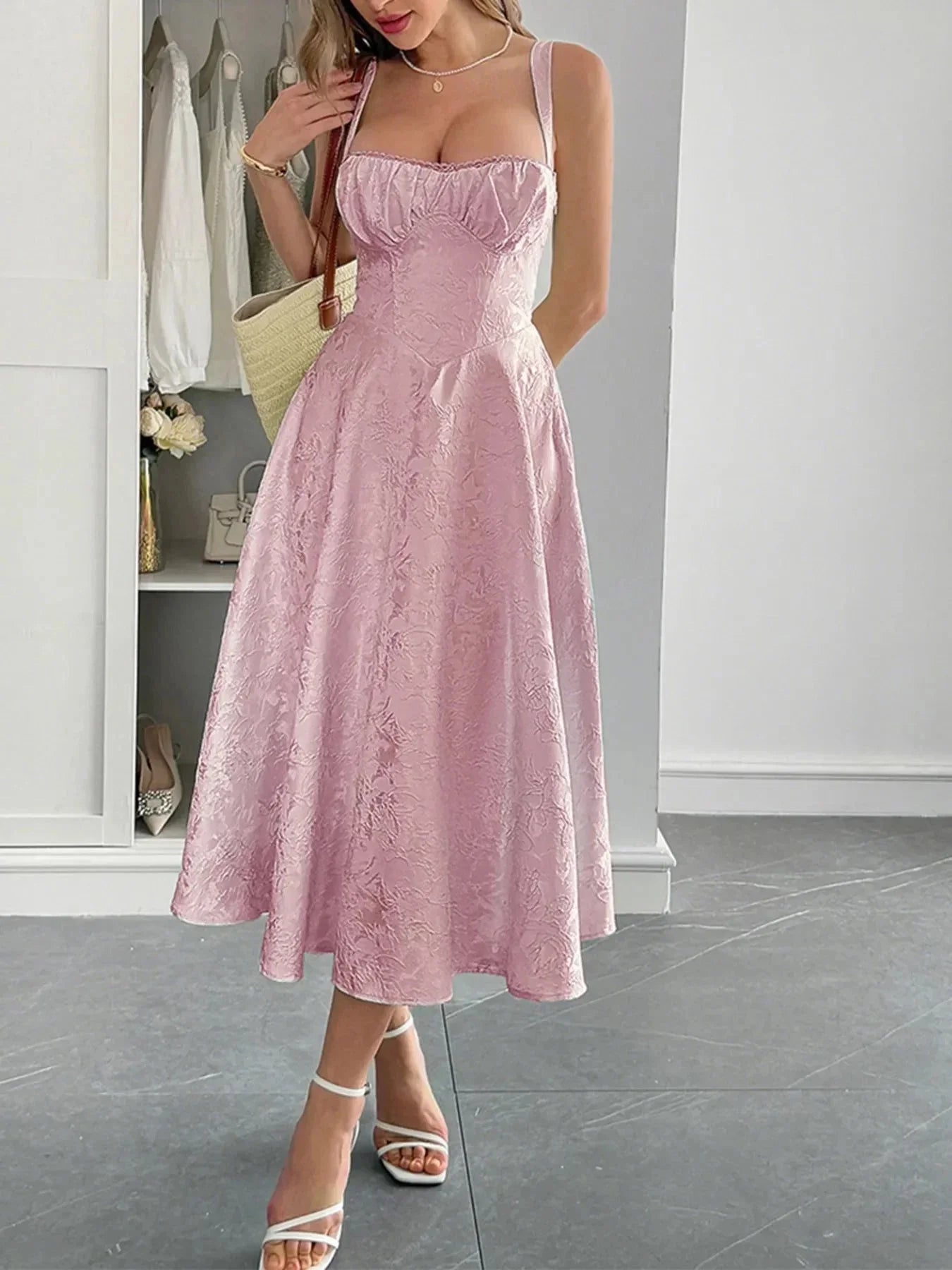 Lace - Up Sleeveless Midi Dress - VILLA FASHION